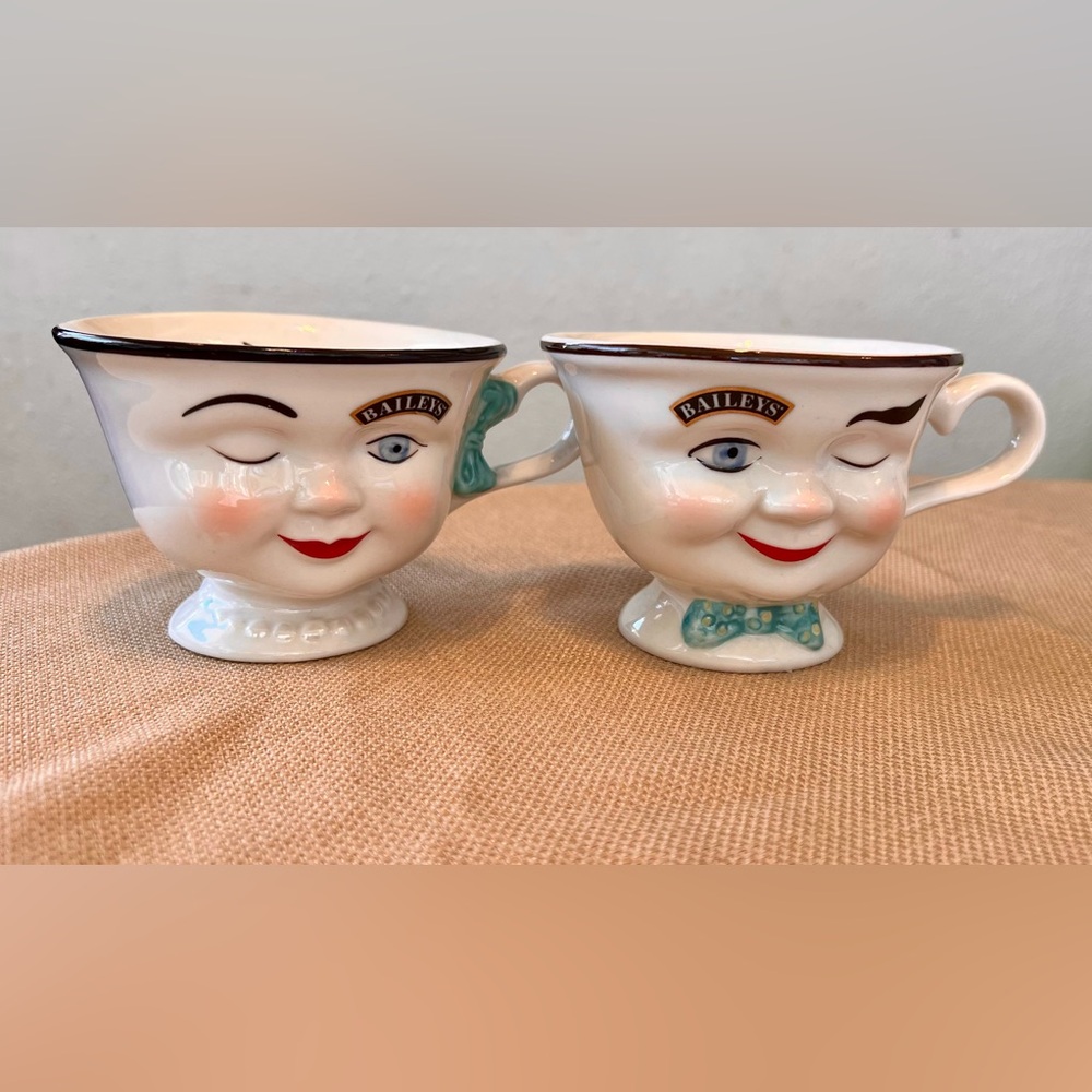 Vintage Bailey's Irish Cream Set of HIS & HERS YUM Cups Winking Face 1996